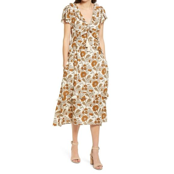 Faherty Bonita Cream Avignon Meadow Floral Cotton Short Sleeves Modi Dress Small - Picture 1 of 10